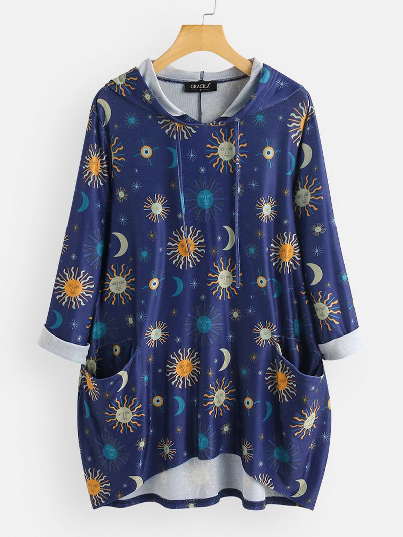 Casual Med Tryck Solor System Långärmad Overhead Hoodies Sweatshirts