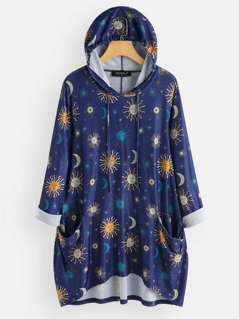 Casual Med Tryck Solor System Långärmad Overhead Hoodies Sweatshirts