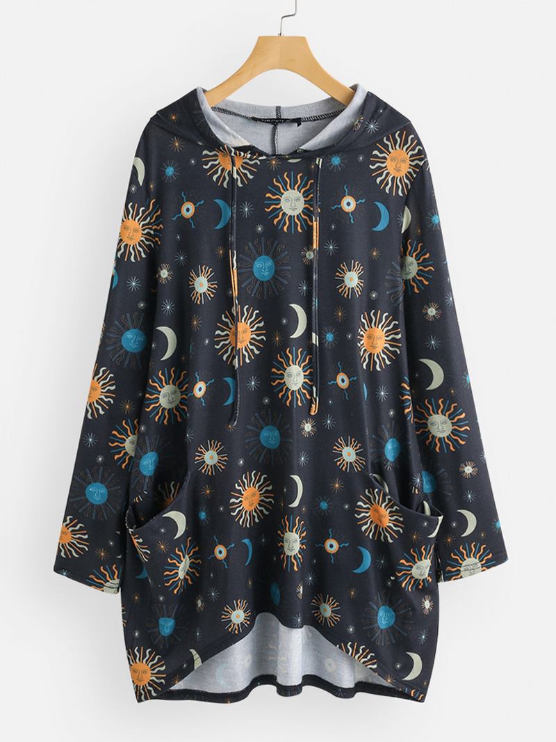 Casual Med Tryck Solor System Långärmad Overhead Hoodies Sweatshirts