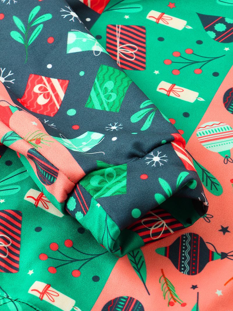 Christmas Herr Färg Block Cartoon Med Tryck Dragsko Hoodies Med Ficka