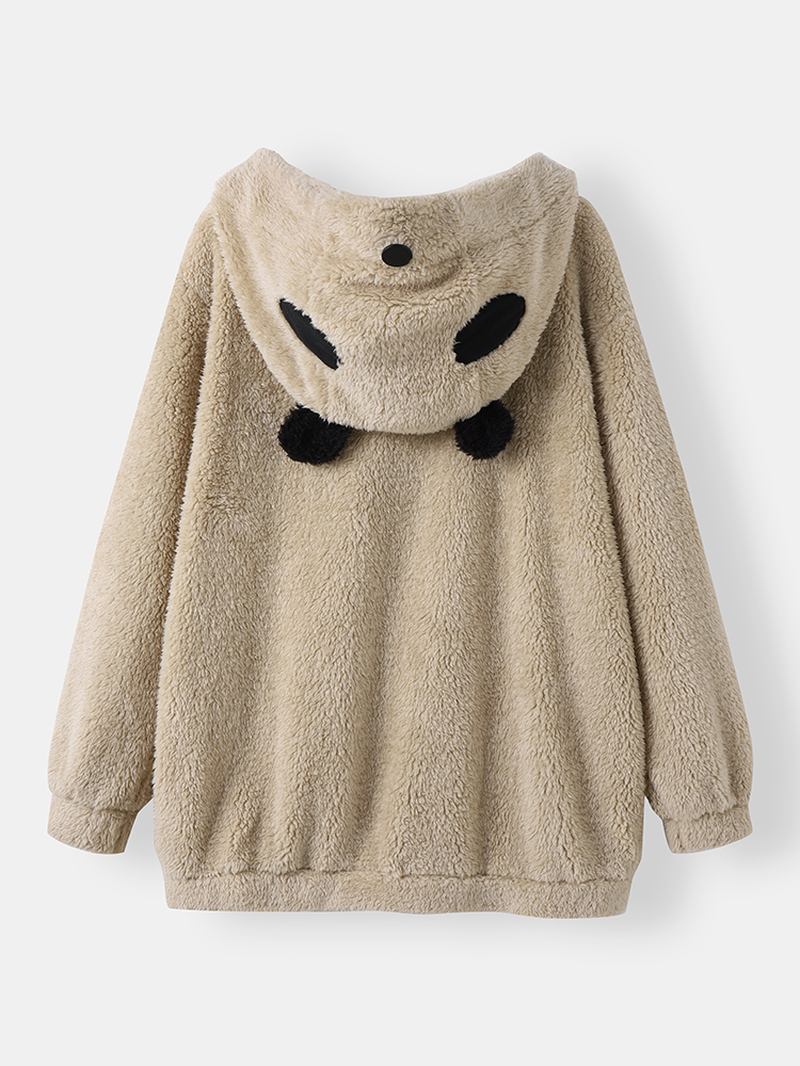 Dam Plysch Panda Pocket Långärmad Casual Hood Sweatshirts