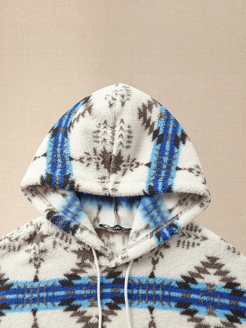 Dam Tribal Patchwork Dragsko Casual Homewear Lamm Lös Hooded Sweatshirt