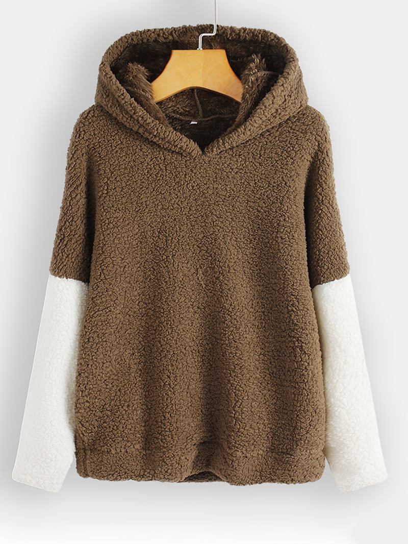 Damer Casual Patchwork Huvtröja I Fleece