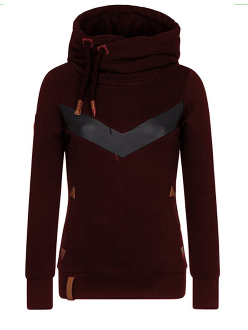 Damsömmar Långärmad Turtleneck Casual Huvtröjor Med Dragsko