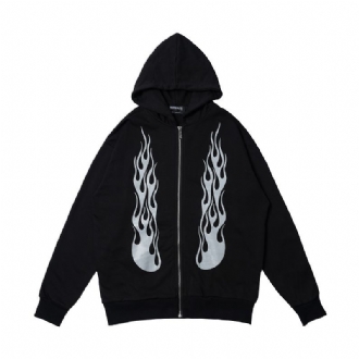 Dark Rock Reflexive Flame Med Tryck Hoodie Sport Cardigan För Män