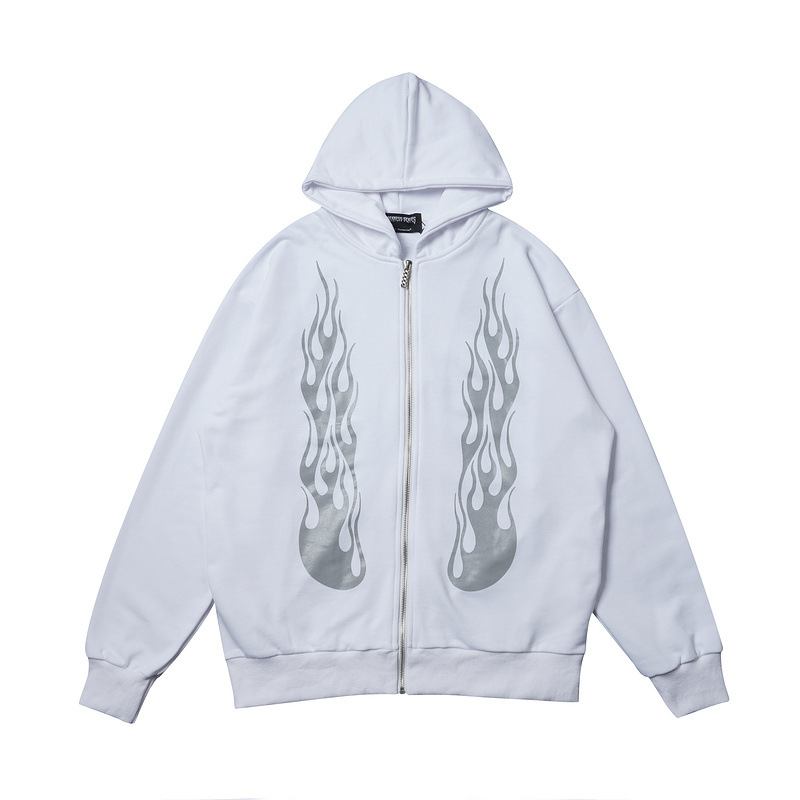 Dark Rock Reflexive Flame Med Tryck Hoodie Sport Cardigan För Män