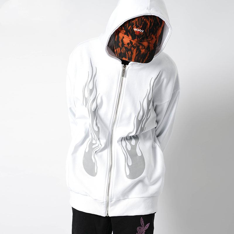 Dark Rock Reflexive Flame Med Tryck Hoodie Sport Cardigan För Män