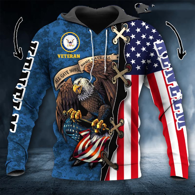Eagle Med Tryck Hooded Pocket Pullover Sweatshirt