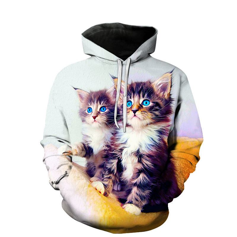 Fabriksgrossist Vår Och Höst Par Bär Söt Katt 3d Digital Utskrift Lös Tröja Tröja Hoodie