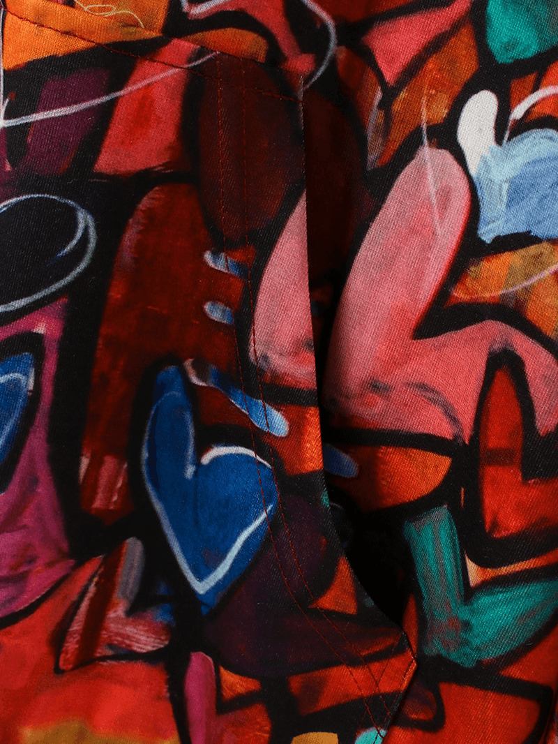 Färgglada Graffiti-hjärtatryck För Kvinnor Med Långärmad Luvtröja Med Dragsko Med Känguruficka