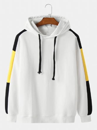 Herr 100% Bomull Colorblock Sömmar Ärmar Casual Huvtröjor Med Dragsko