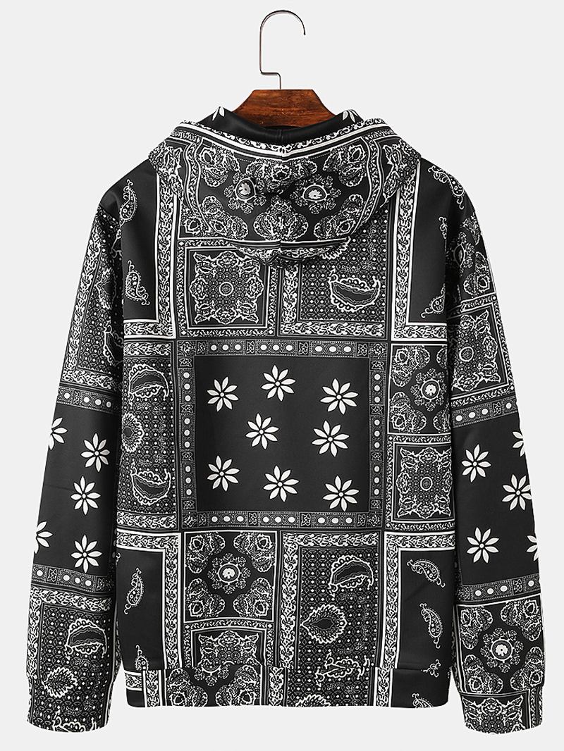 Herr Allover Etniska Paisley Med Tryck Loose Pouch Pocket Dragstring Hoodies