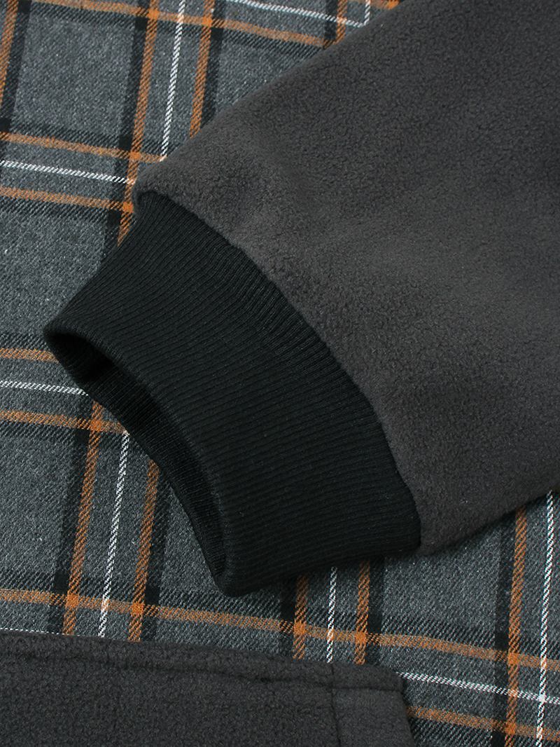 Herr Bomull Patchwork Tartan Rutig Långärmad Casual Huvtröjor Med Dragsko Med Känguruficka