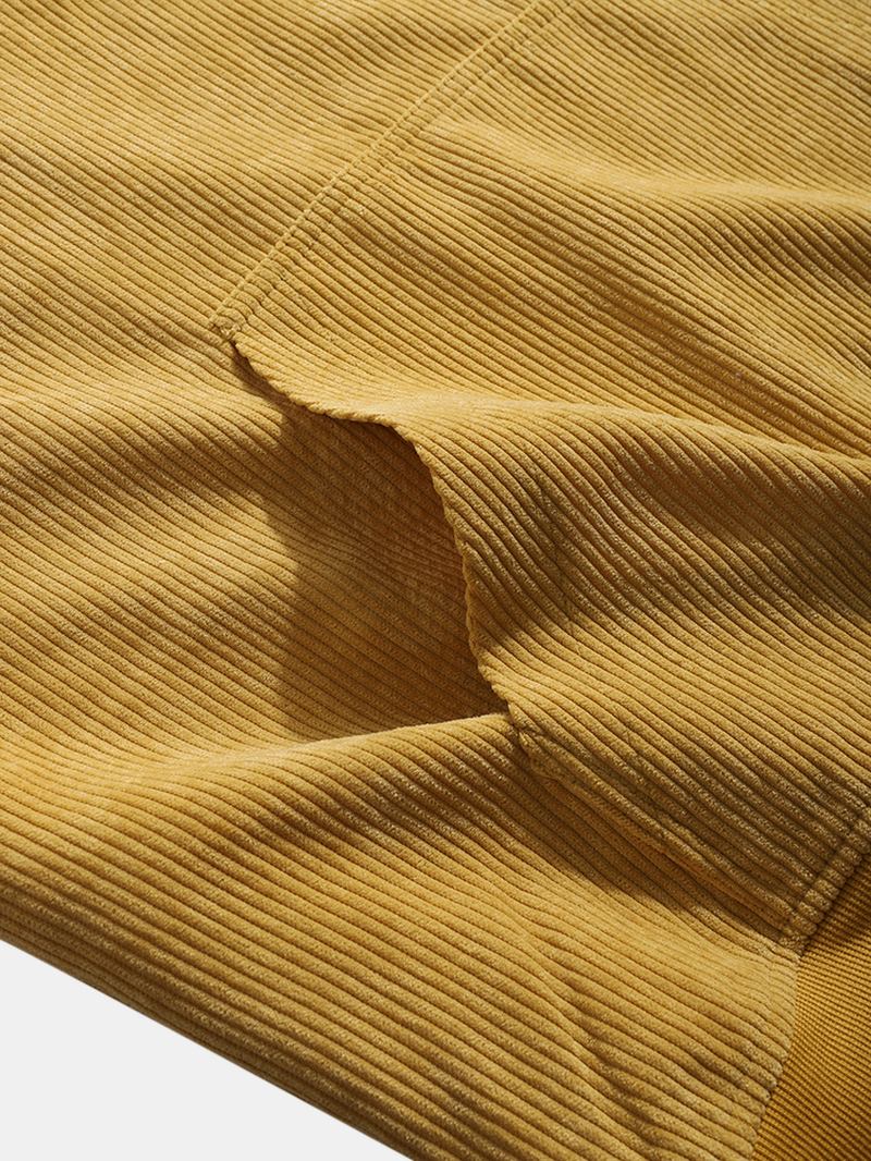 Herr Corduroy Solid Casual Button Henley Hoodies Med Känguruficka