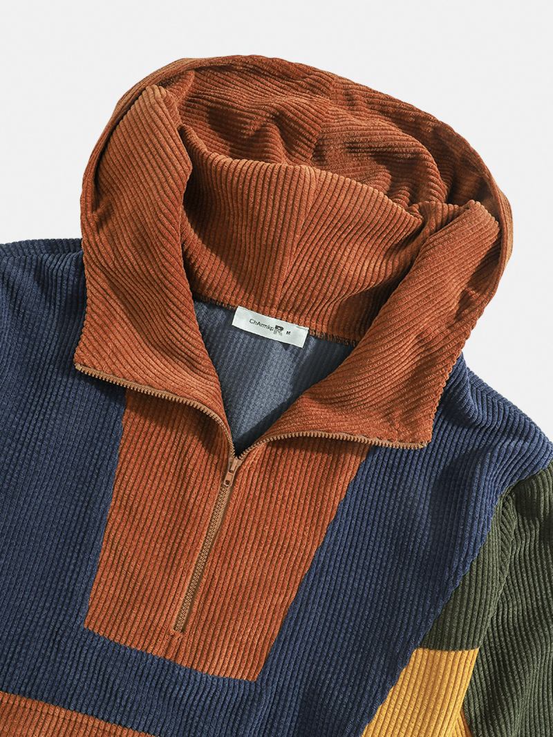 Herr Designer Patchwork Manchester Hoodies Med Halv Knapp