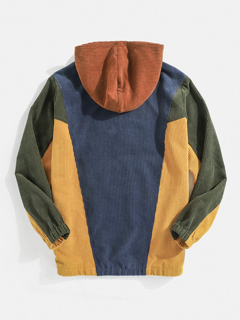 Herr Designer Patchwork Manchester Hoodies Med Halv Knapp