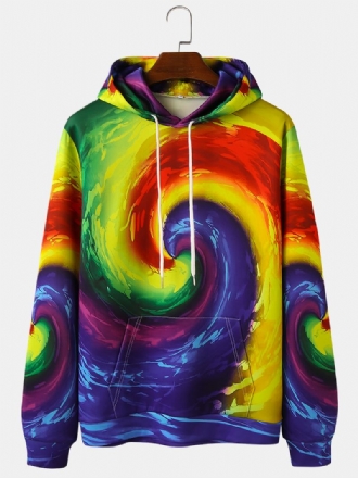 Herr Färgglada Tryck Känguruficka Långärmad Casual Dragsko Hoodies