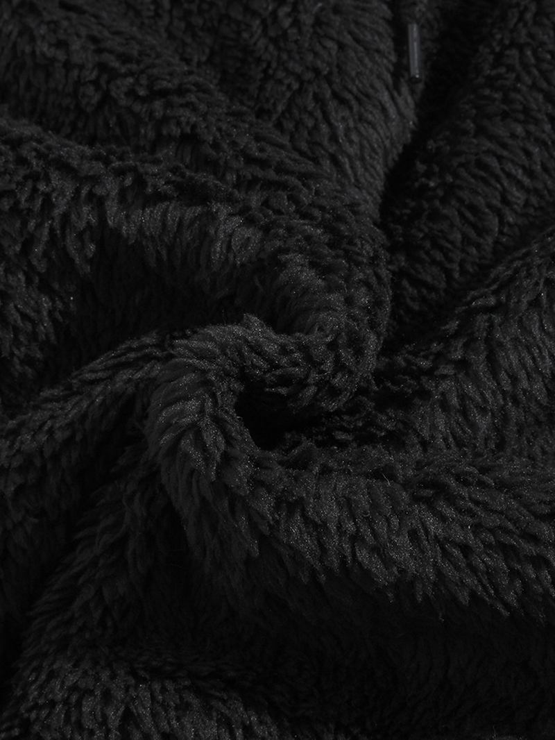 Herr Patchwork Raglan Ärmar Plysch Fluffy Teddy Hoodies Med Ficka