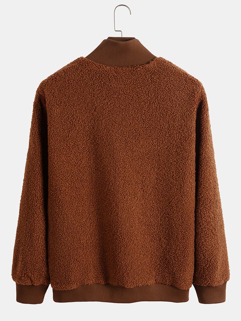 Herr Teddy Fleece Höghalsad Enfärgad Halv Zip Pullover Casual Sweatshirt