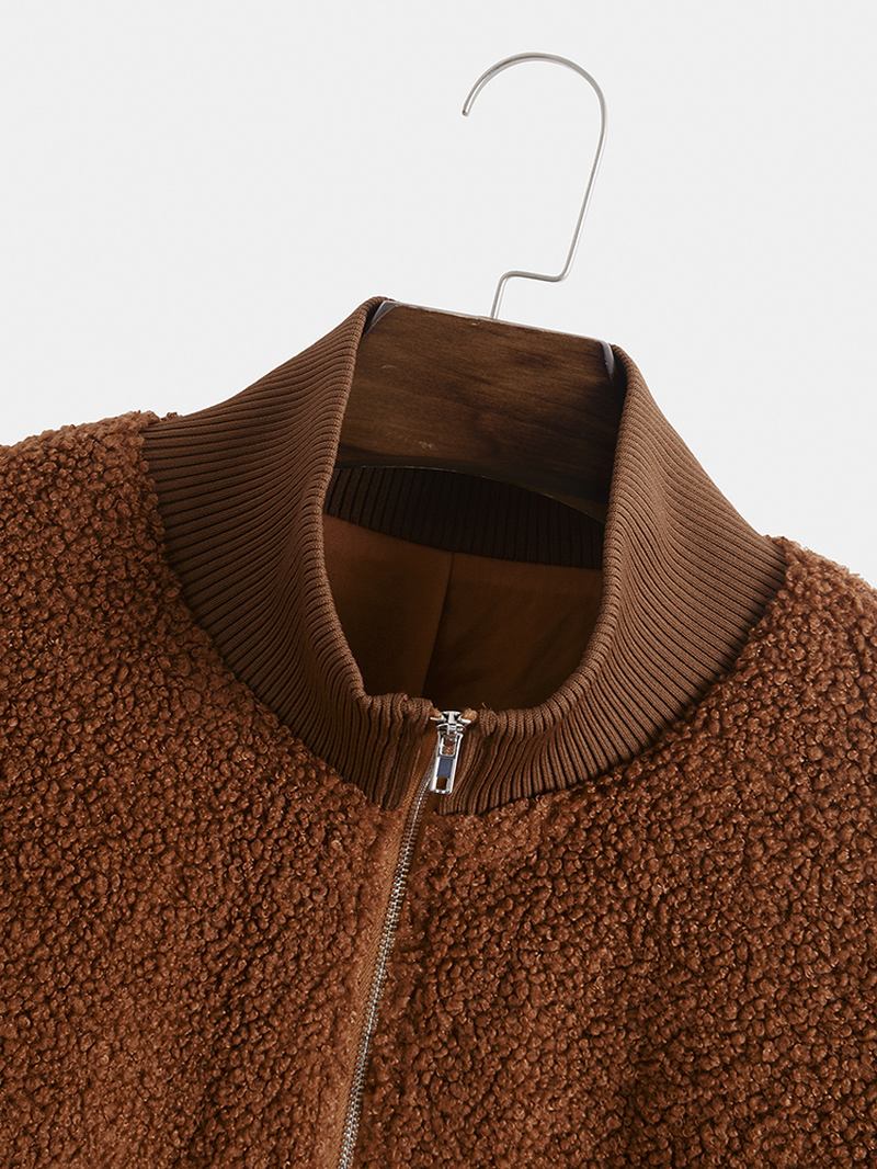 Herr Teddy Fleece Höghalsad Enfärgad Halv Zip Pullover Casual Sweatshirt