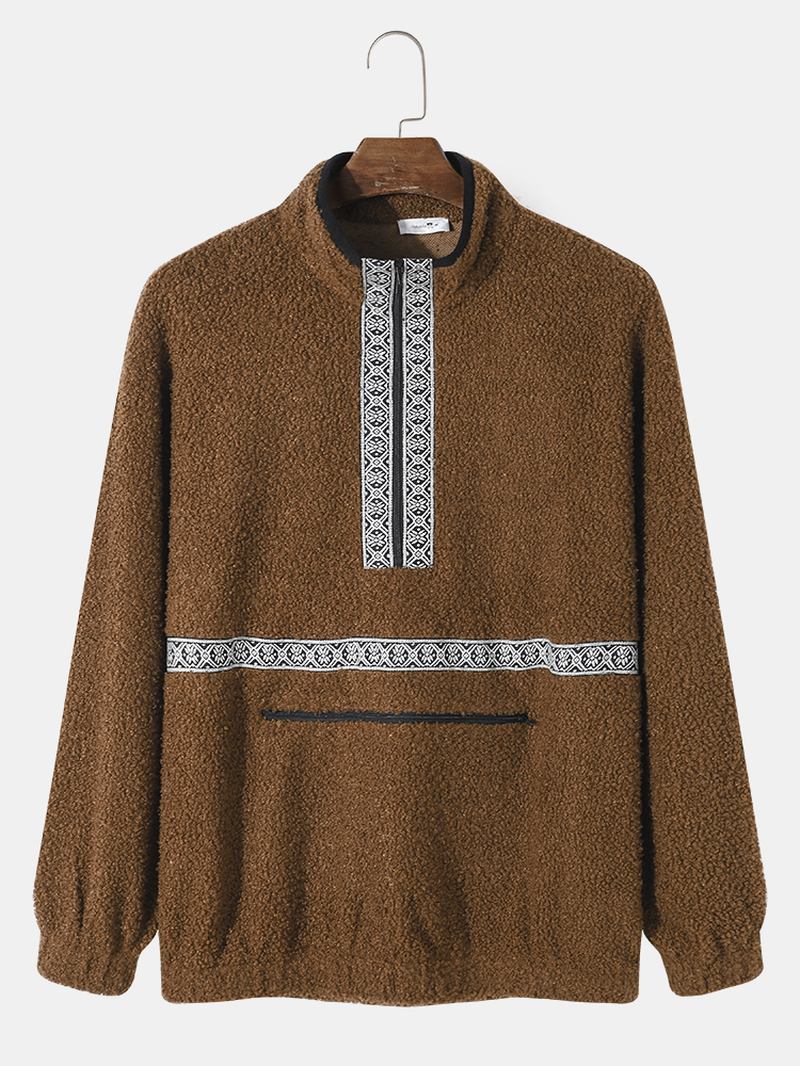 Herr Teddy Tribal Zip Pocket Half Zip Pattern Pullover Sweatshirt