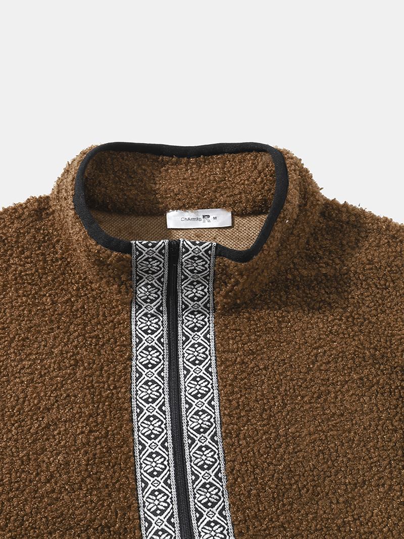 Herr Teddy Tribal Zip Pocket Half Zip Pattern Pullover Sweatshirt