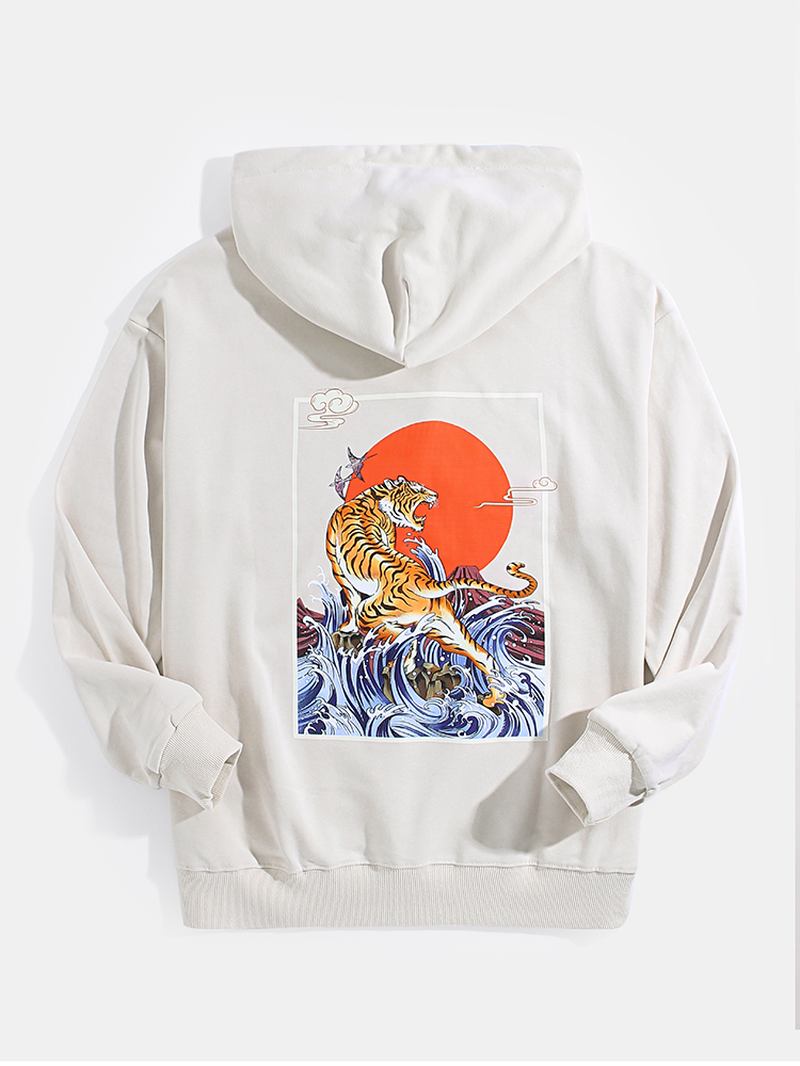 Herr Ukiyoe Tiger Back Graphics Hoodies Med Dragsko