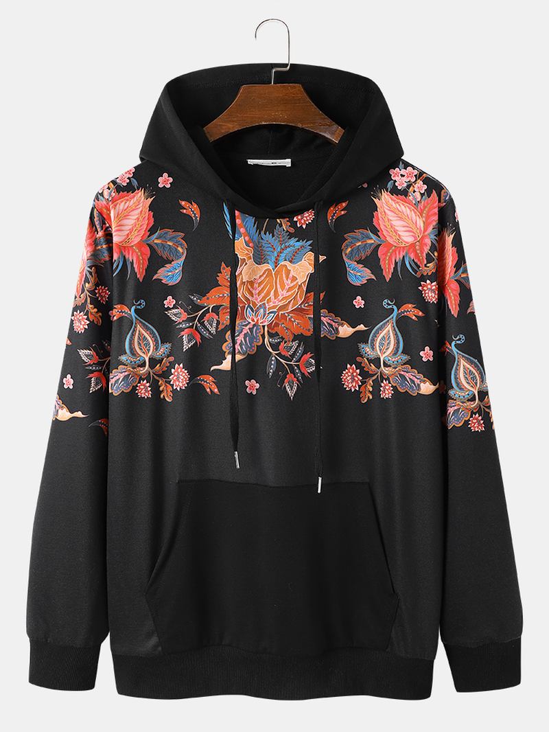 Herr Vintage Blommor Med Tryck Dragsko Med Känguruficka