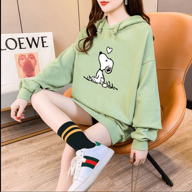 Höst Vinter Sweatshirt Kvinnor Långärmad Rolig Hund Mönster Tryck Hoodie