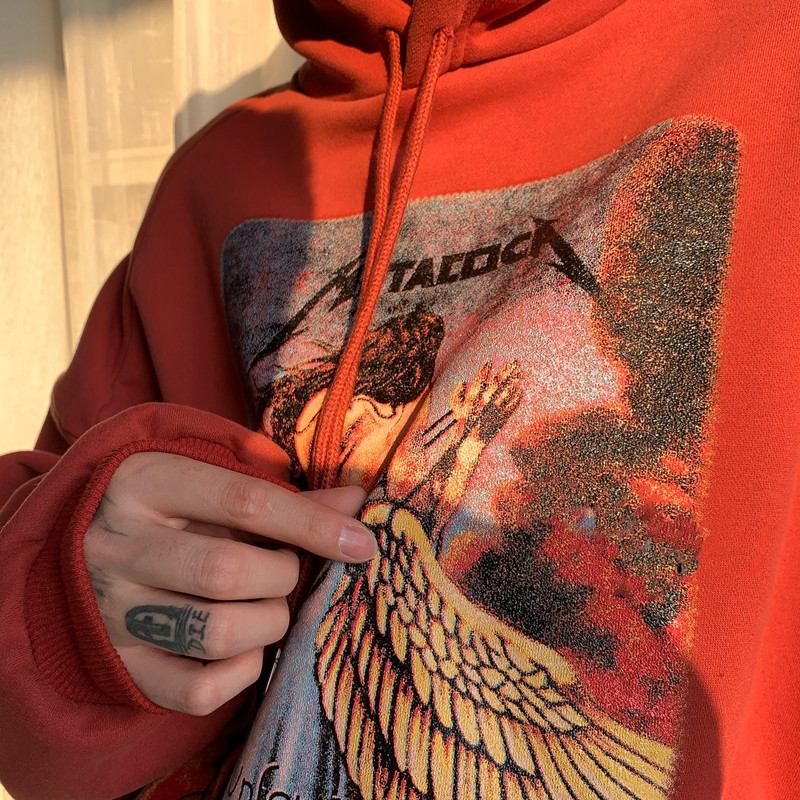 Huvtröja Herr Lös Plysch Jet Offsettryck Tröja Hoodie
