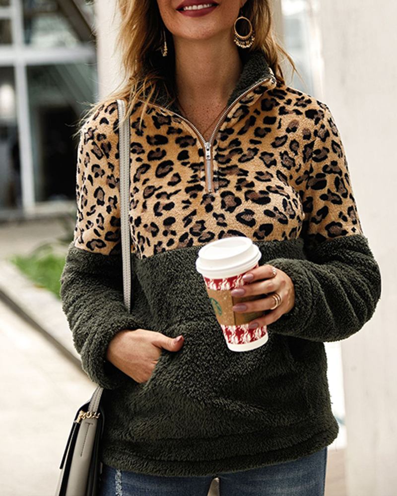 Kvinnor Casual Leopard Med Tryck Patchwork Långärmad Tröja