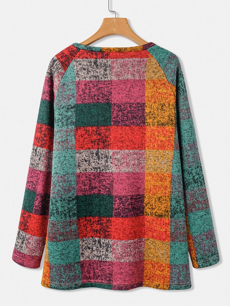 Kvinnor Färgblock Rund Hals Raglanärm Vintage Casual Sweatshirts