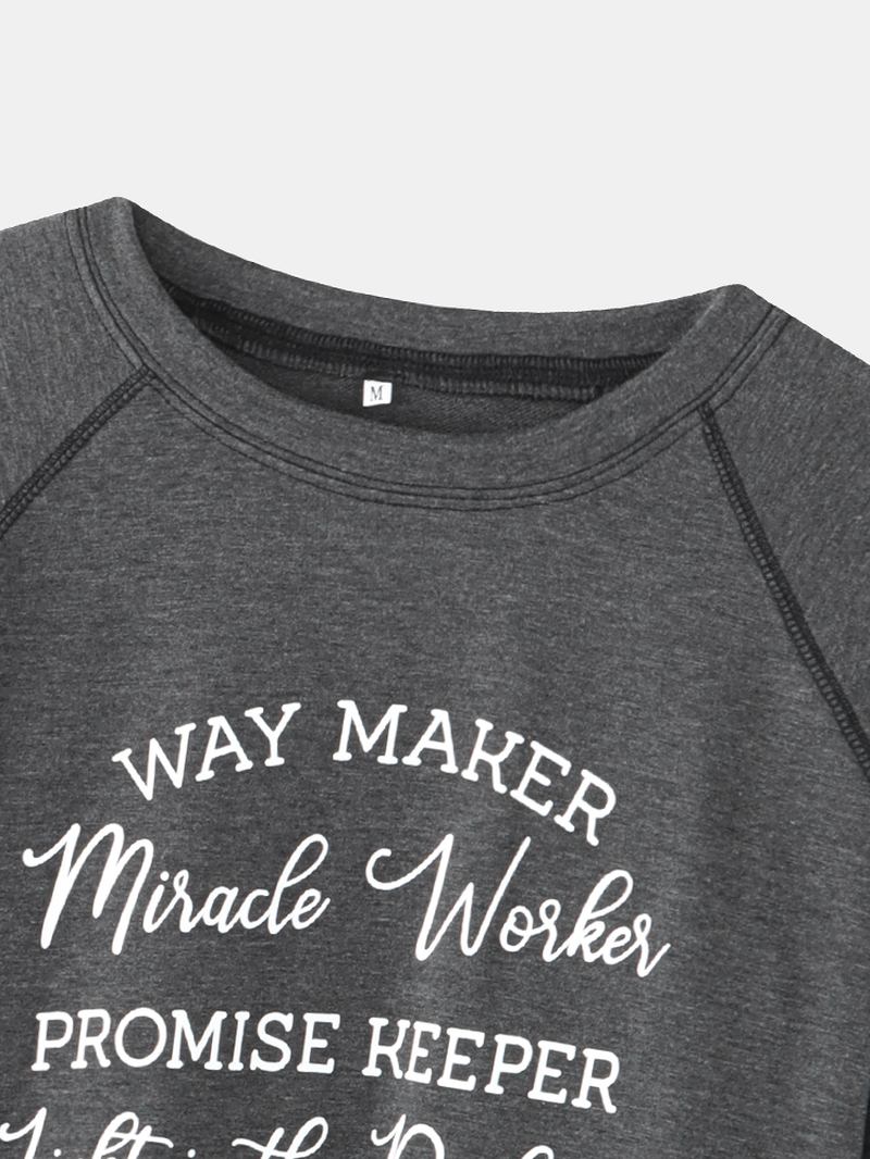 Kvinnor Letter Slogan Tryckt O-hals Raglan Sleeve Enkla Sweatshirts