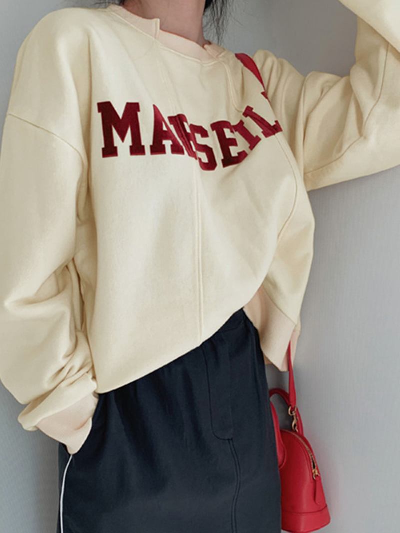 Kvinnor Solid Broderi Ord Casual Lös O-hals Street Mode Sweatshirt