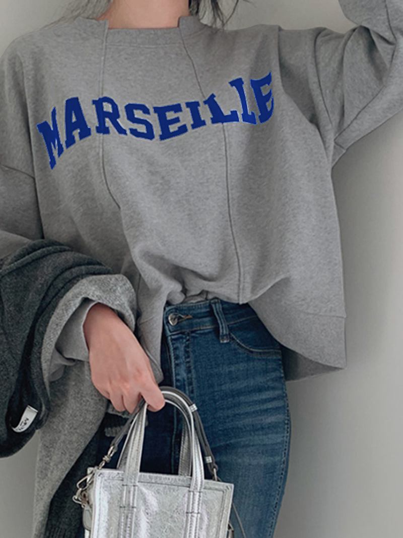 Kvinnor Solid Broderi Ord Casual Lös O-hals Street Mode Sweatshirt