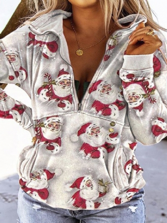 Kvinnor Tecknad Jultomte Med Tryck Drop Sleeves Pullover Långärmade Sweatshirts
