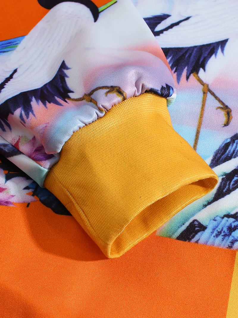 Män Djur & Landskap Med Tryck Patchwork Hoodies Med Dragsko Med Känguruficka