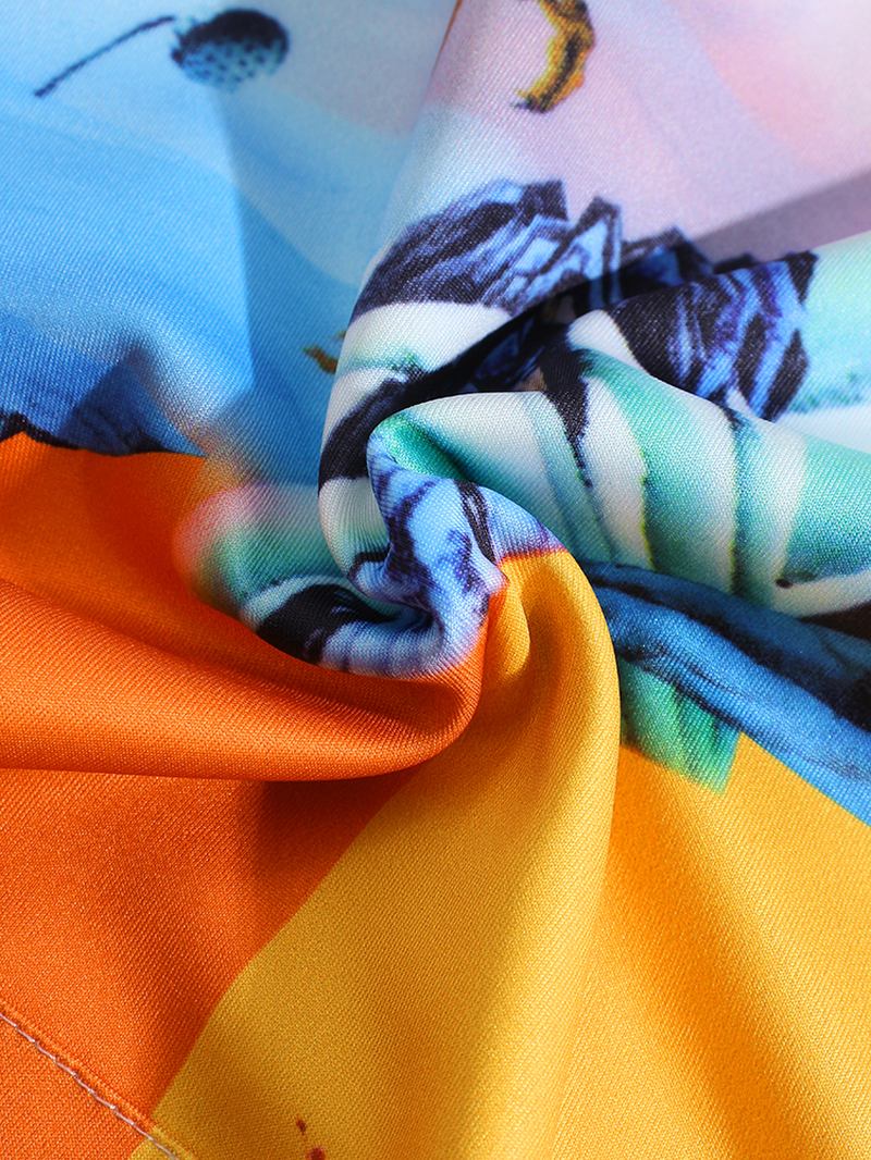 Män Djur & Landskap Med Tryck Patchwork Hoodies Med Dragsko Med Känguruficka