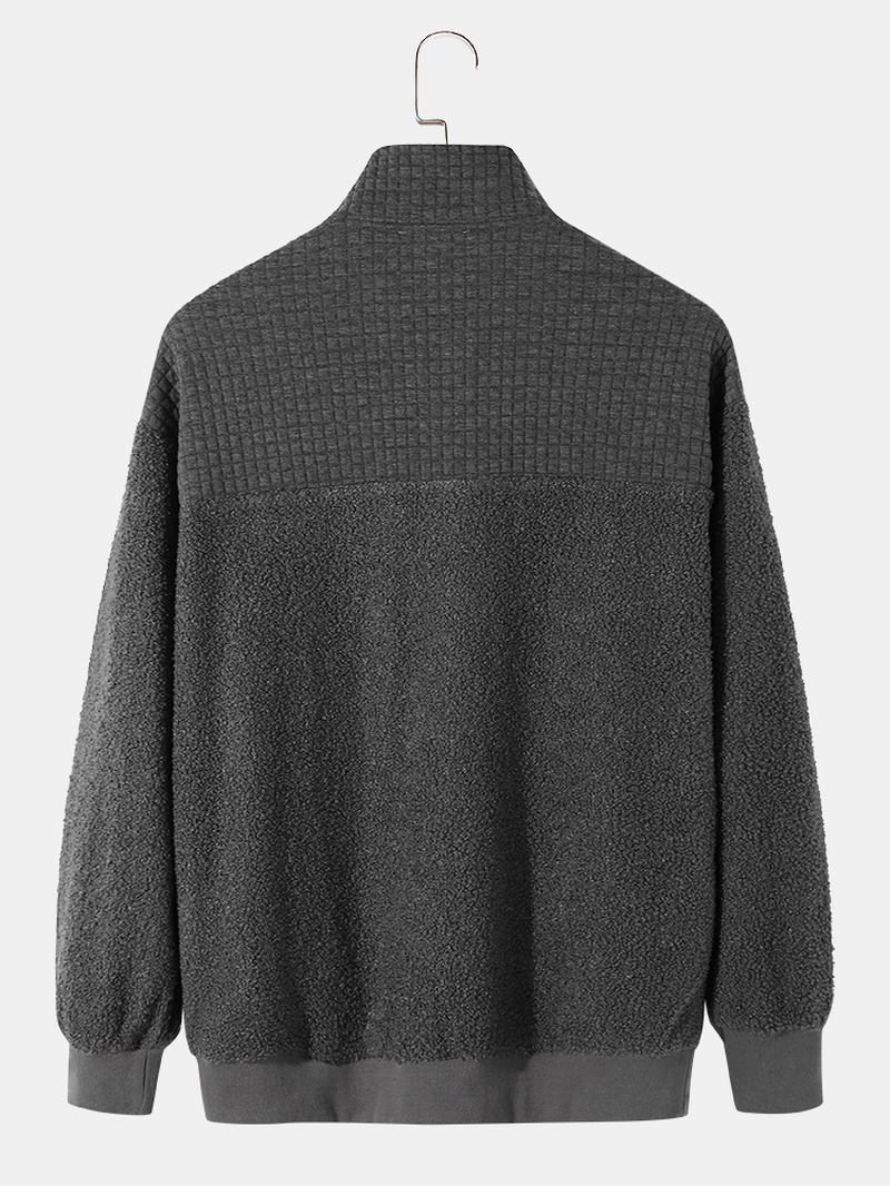 Män Patchwork Solid Ve Långärmad Kangaroo Pocket Zipper Cardigans