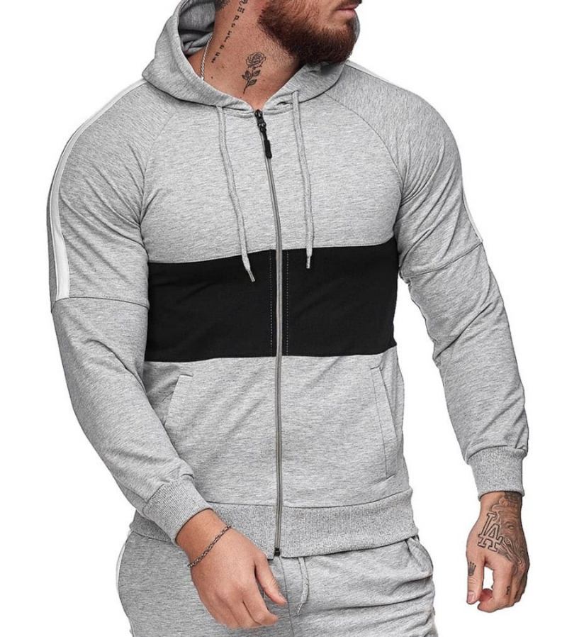 Slim Sport Cardigan Tröja För Män Färgblock Mode Casual Jacka Toppar