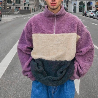 Stand-up Krage Plysch Tröja Granulär Fleece Casual Jacka Herr