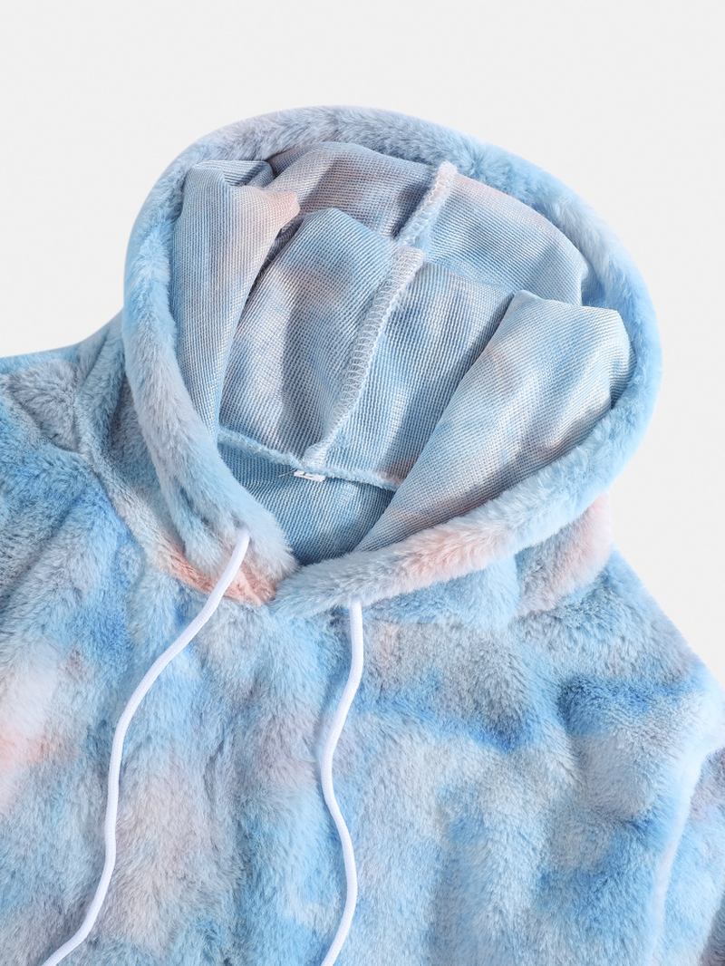 Tie-dye Plysch Fluffy Long Sleeve Teddy Hoodies Med Ficka