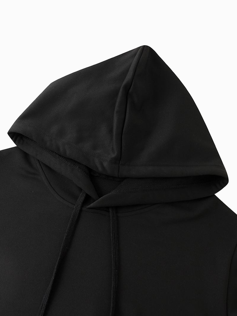 Vanligt Texttryck För Män På Ärmar Lös Casual Kangaroo Pocket Dragsko Hoodies