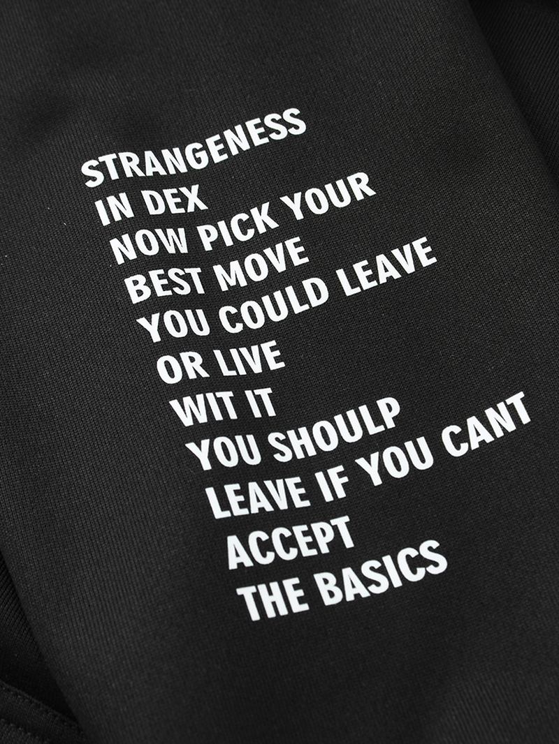 Vanligt Texttryck För Män På Ärmar Lös Casual Kangaroo Pocket Dragsko Hoodies