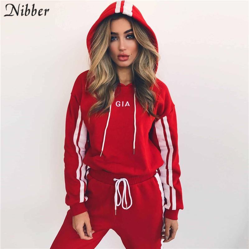 Vår Höstmode Kvinnor Sportkläder 2-delat Set Kvinnor Vit Röd Active Wear Casual Sweat Byxor Huvtröja Luvtröja