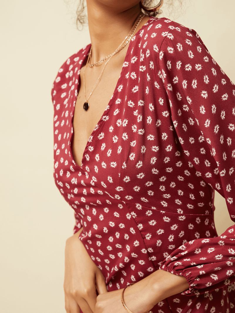 Chiffong Polka Dot Med Tryck Split Långärmad Causal Klänning