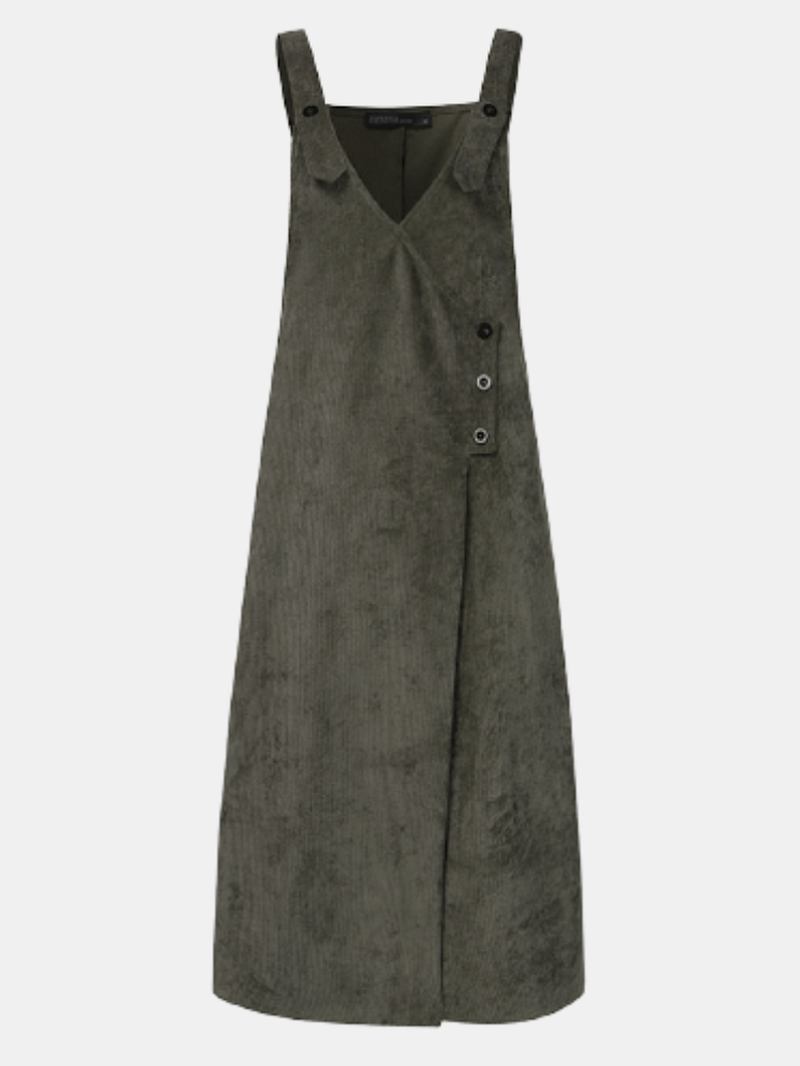 Kvinnor Manchester Justerbar Axelrem V-hals Solid Sidoficka Casual Midiklänning
