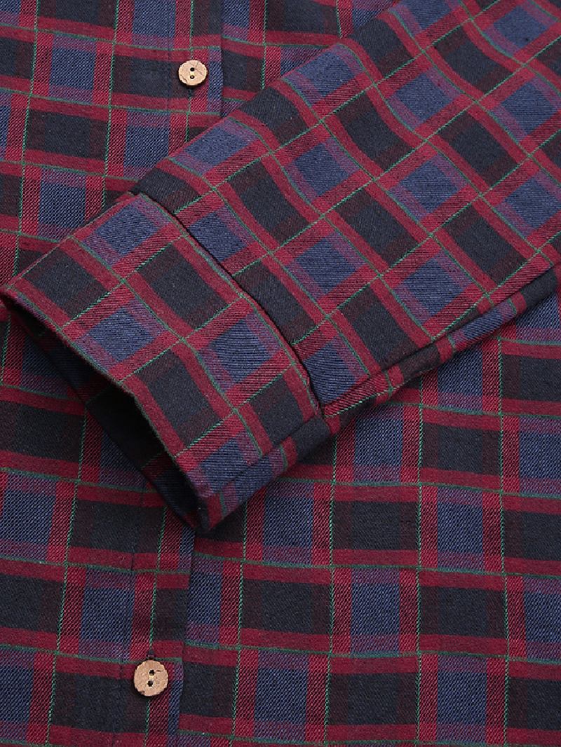 Kvinnor Mandarin Krage Plädtryck Kaftan Långärmad Skjortklänning