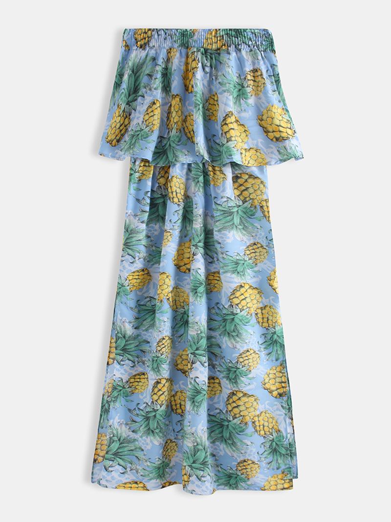 Kvinnor Off Shoulder Blommönster Split Causal Midi-klänning