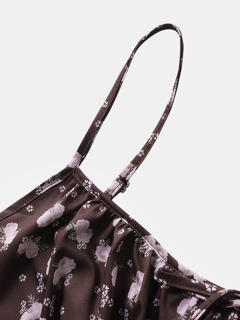 Kvinnor Retro Blommor Med Tryck Split Strappy Cami Casual Midi-klänningar